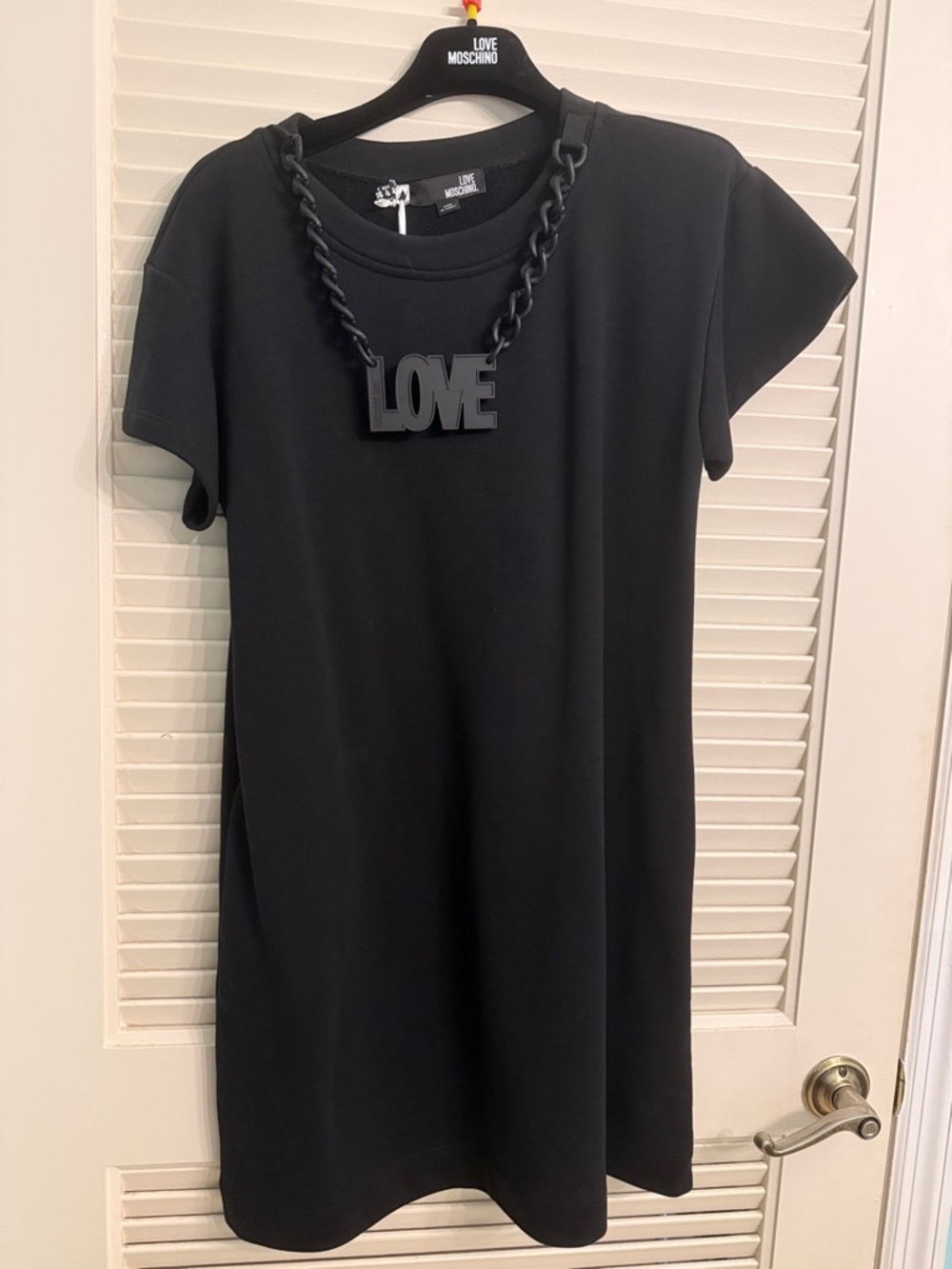 Love Moschino LOVE Black Chain Necklace Dress Tunic Top Side Pockets Size 4